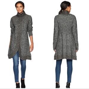 PRANA Angelica Duster Sweater Lg Women’s Gray Knit Warm Button-Down